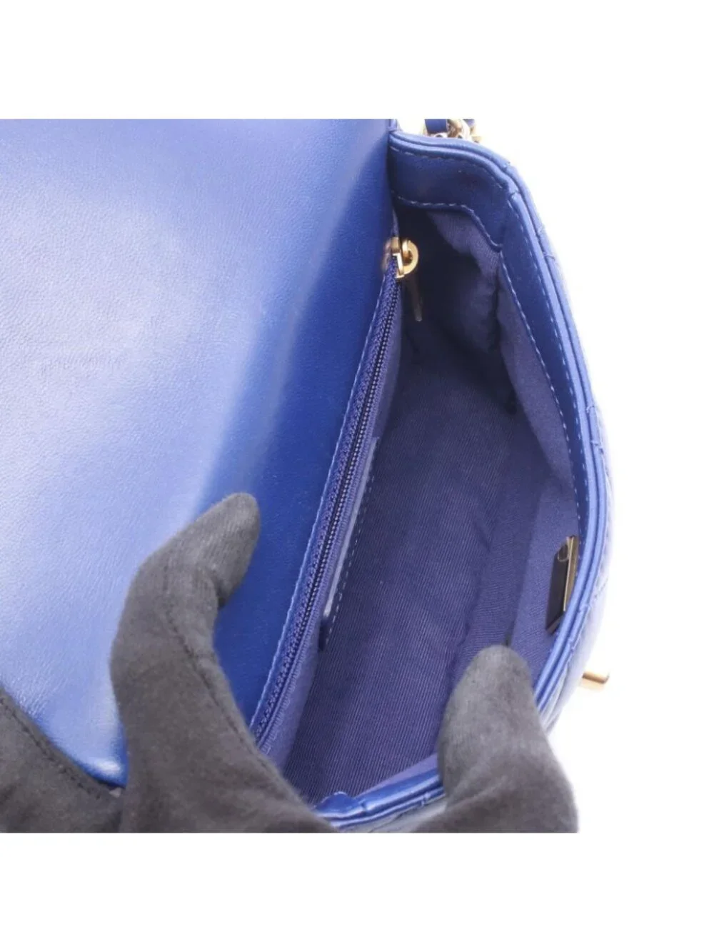 Chanel Shoulder Bag Quilted Mini Blue Lambskin Mini Chain